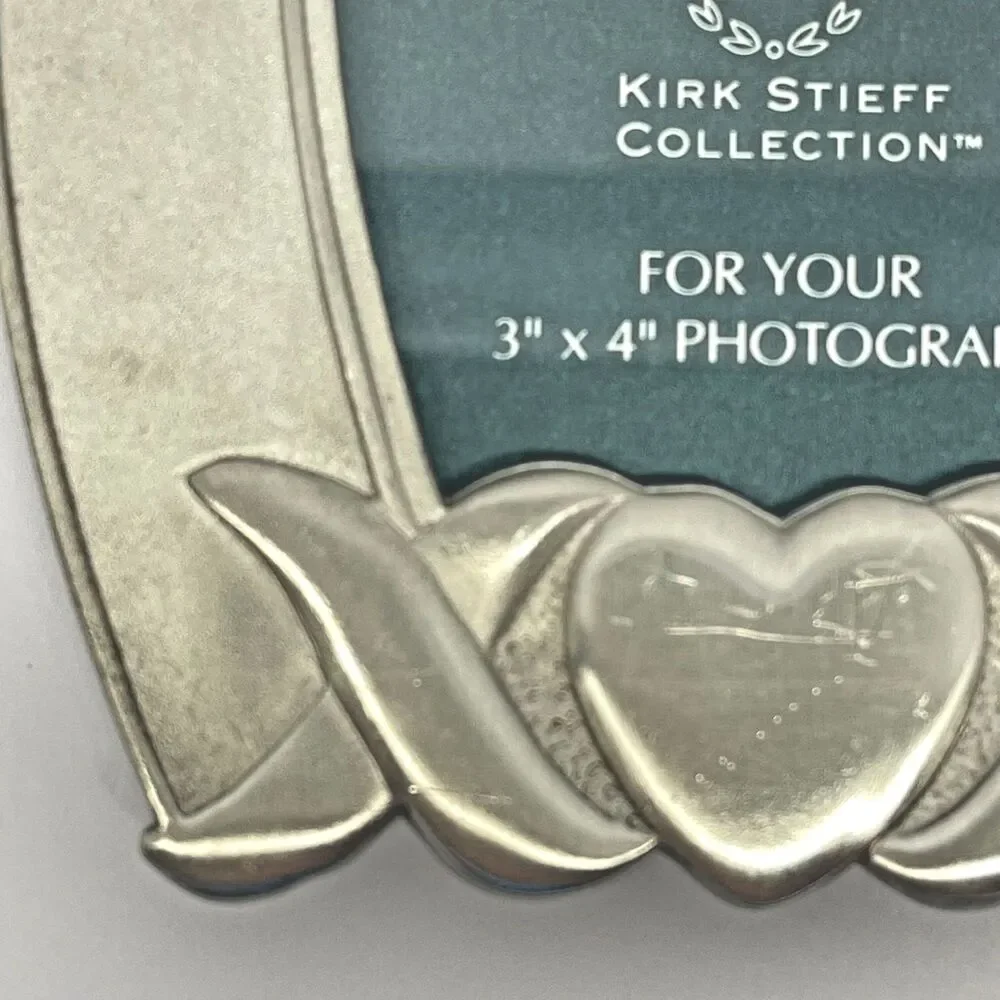 Vintage Lenox Kirk Stieff Collection Pewter 3x4 Picture Frame-Hearts and Kisses